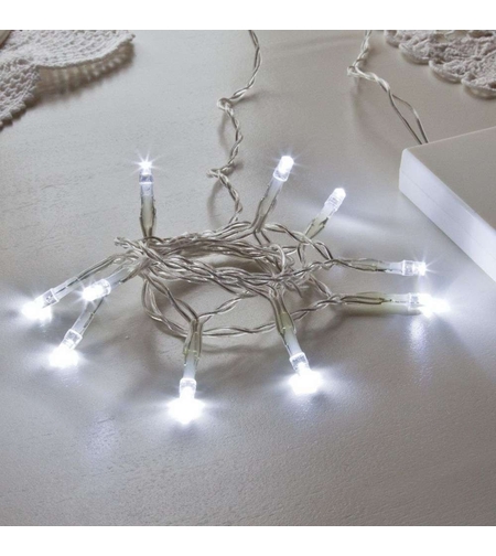 Instalatie de Craciun cu Baterii Tip Liniar, 2 jocuri de lumini, Fir Transparent 1 m 10 LED -uri, Alb Rece