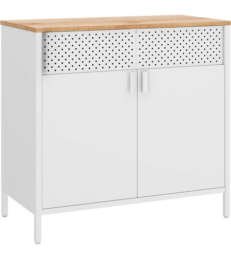 SONGMICS Dulap depozitare metalic cu 2 usi, raft reglabil, cadru otel, stil industrial, 80x40x76 cm, alb si bej