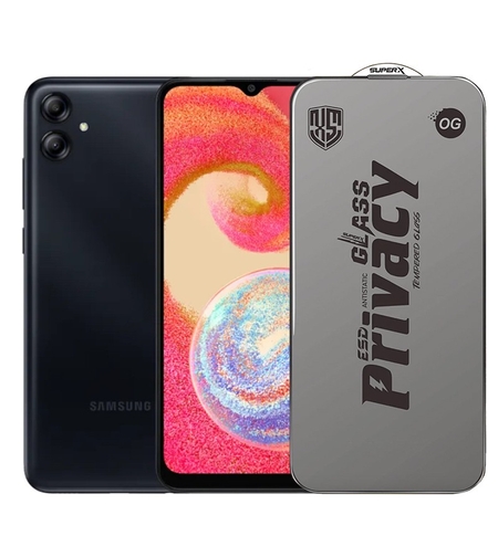 Folie de Protectie pentru Samsung Galaxy A04e, Vafy, Sticla Securizata ESD Antistatica, Super-X Privacy OG, Margini Negre, 0.30 mm, Transparent Inchis