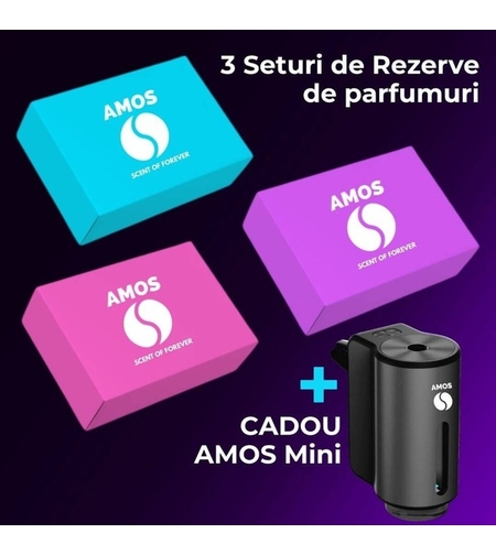 Set Amos Mini: set parfumuri Mov, Roz, Turcoaz + 1 difuzor mini gri inchis CADOU