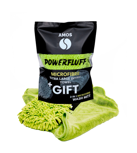 Pachet prosop verde-neon microfibra ultra absorbant AMOS fluffy 1000 GSM 60*80cm + manusa verde-neon CADOU