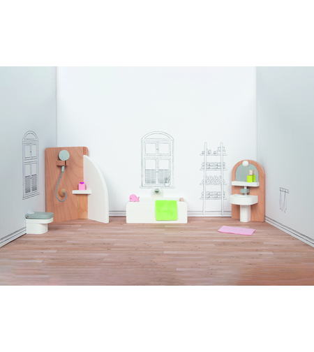Set Mobilier din Lemn pentru Căsuța de Păpuși Goki – Baie Modernă, 10 Piese