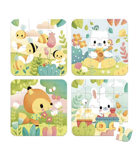 Puzzle progresiv 4 in 1, Janod, animalute, 2 ani+