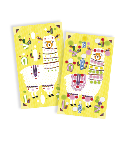 Joc creativ pentru decorat, Janod, Lama Pom Poms, 3 cartonase