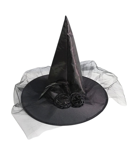 Pălărie Vrăjitoare Halloween cu Tulle și Floare, Partychimp
