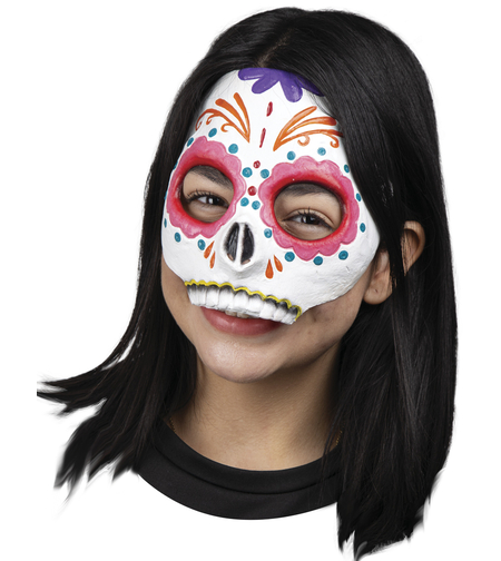 Mască Halloween Catrina - Day of the Dead (Dia de los Muertos), Model Craniu cu Detalii Florale, Mărime Universală, Multicoloră