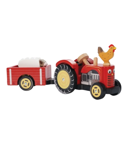Set Tractor din Lemn cu Remorcă Detașabilă Le Toy Van, Roșu