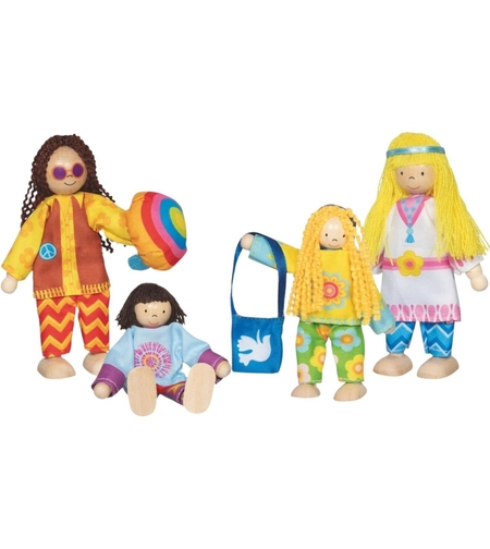 Set de păpuși flexibile din lemn „Love & Harmony Family” în stil retro, Goki