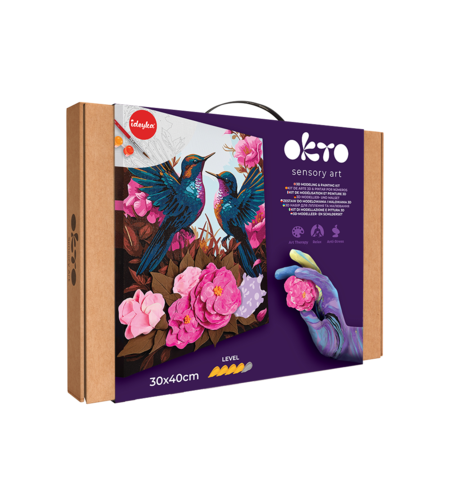 Set Pictură și Modelare 3D Okto Sensory Art - Hummingbirds in Love (Păsări Colibri Îndrăgostite), 30 x 40 cm