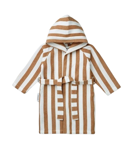 Halat de baie cu gluga pentru copii Liewood, din bumbac organic tip fagure (Waffle), Marimea 7-8 ani (122-128cm), Culoare Caramel