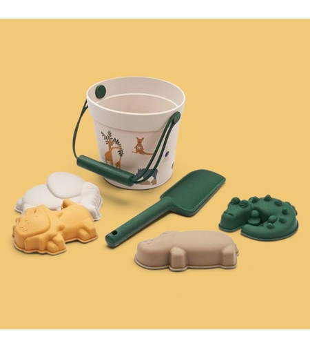 Set jucarii de plaja si nisip pentru copii, din silicon premium premium, include galetusa flexibila, lopatica si forme moale de modelat, 18 luni+
