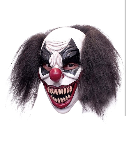 Mască Latex Clovn Horror Darky The Clown, cu Păr Negru Răvășit – Mărime Universală