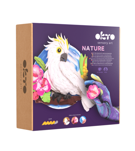 Set pictură 3D cu argilă ușoară OKTO Sensory Art, seria Nature - Cockatoo (Cacadu)