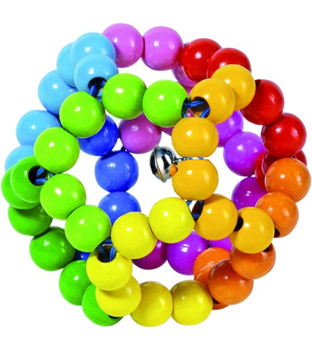 Inel Tactil Elastic din Lemn pentru Bebeluşi Goki, Minge Curcubeu