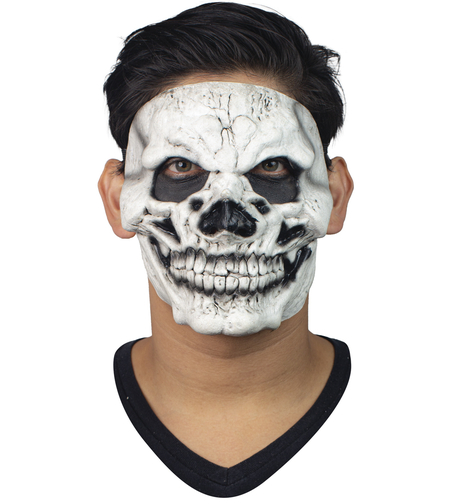 Mască Halloween Jumătate de Față, Model Craniu Alb (Skull 3), Latex Premium, Mărime Universală Adulți