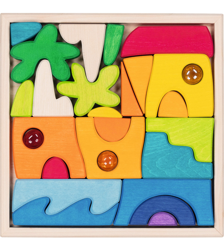 Puzzle din lemn Goki Evolution Honolulu, cu pietre din sticlă, 29 piese, 4 ani+