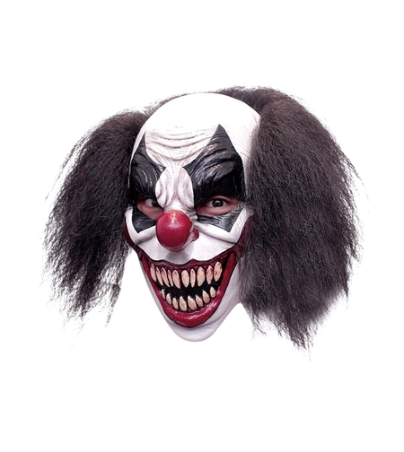 Mască Latex Clovn Horror Darky The Clown, cu Păr Negru Răvășit – Mărime Universală