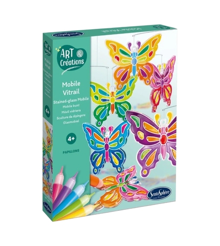 Kit Creativ Carusel Vitraliu pentru Copii, Sentosphere - Fluturi Multicolori