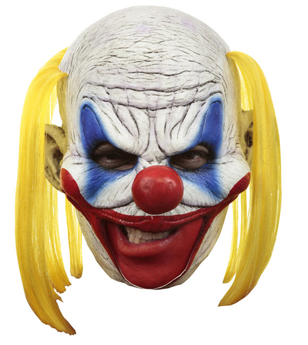 Mască Latex Clovn Horror Clooney (Fără Bărbie), cu Păr Galben – Mărime Universală