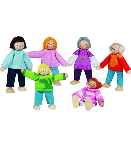 Set 6 Păpuși Flexibile din Lemn Goki - Familie Modernă