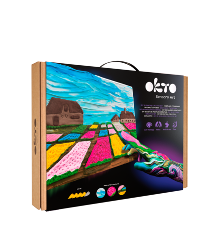 Set pictură 3D senzorială cu argilă ușoară OKTO Sensory Art „Flowers” (Câmp de flori / Olanda), 30 x 40 cm