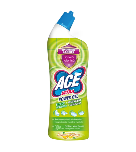 Gel de curățat și înălbitor cu clor ACE Ultra Power Gel Lemon Perfume, 750ml