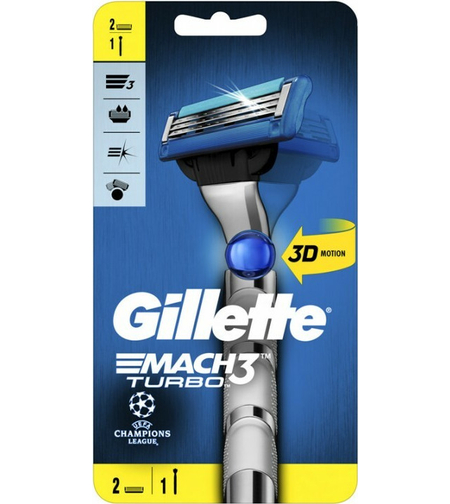 Aparat de Ras pentru Bărbați Gillette Mach3 Turbo 3D (1 Mâner + 2 Rezerve)