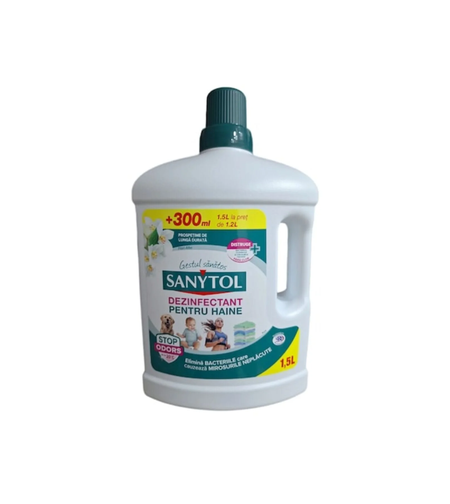 Dezinfectant pentru Haine Sanytol Flori Albe, Pachet Promo 1.5 L (1.2 L + 300 ml Gratuit)
