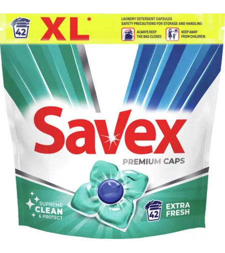 Detergent de Rufe Capsule Savex Premium Caps Extra Fresh, Pachet XL, 42 Spălări