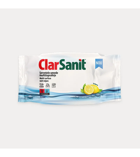 Șervețele Umede Multi-Suprafețe ClarSanit Lemon, 72 bucăți