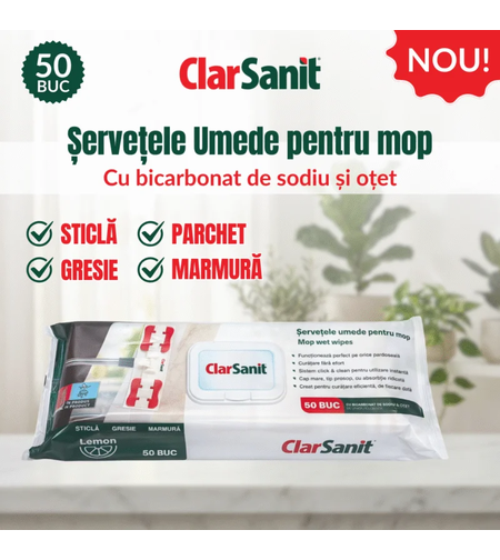 Șervețele Umede pentru Mop ClarSanit cu Bicarbonat și Oțet, 50 bucăți