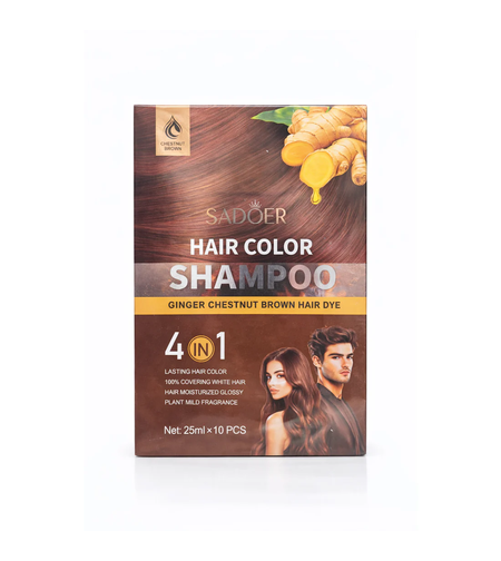 Șampon Colorant Sadoer Hair Color Shampoo cu Ghimbir (Șaten Castaniu), 10 plicuri x 25ml