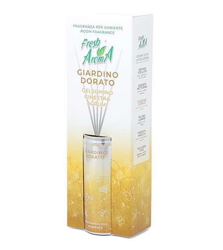 Odorizant de camera Fresh Aroma GIARDINO DORATO, 250 ml, note florale, cu betisoare colorate, multicolor