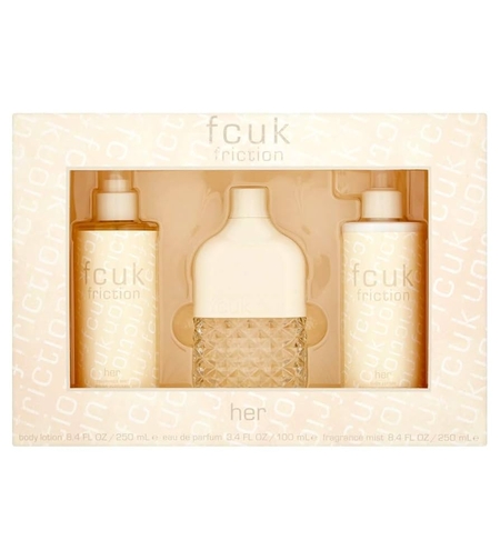 Set Fcuk: Friction, Eau De Parfum, For Women, 100 ml + Friction, Hydrates, Body Lotion, 250 ml + Friction, Scented Spray, For Women, 250 ml