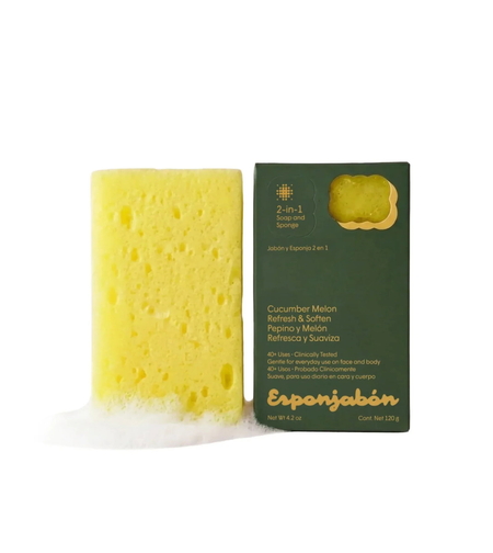 Esponjabon, Cucumber Melon, Refreshing & Softening, Soap & Sponge 2-In-1, For Face & Body, 120 g
