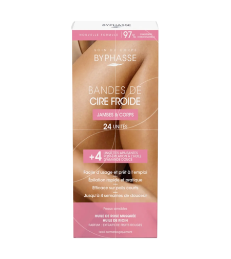 Set, Byphasse, Cold Wax, Hair Removal Wax Strips, For Legs, 24 pcs
