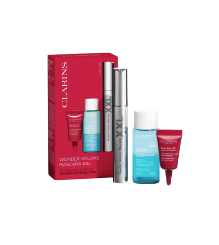 Set Clarins: Instant Eye, Makeup Remover Lotion, 30 ml + Wonder Volume, Volumising, Mascara, Black, 8 ml + Total Eye, Lifting, Eye Cream, 3 ml