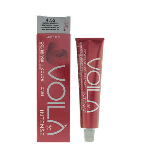Intercosmo, Voila 3C Intense, Permanent Hair Dye, 4.55 Medium Brown Intense Mahogany, 60 ml