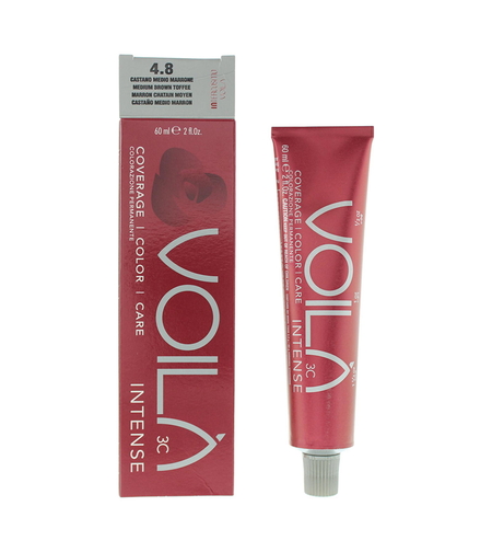 Intercosmo, Voila 3C Intense, Aqua, Permanent Hair Dye, 4.8 Medium Brown Toffee, 60 ml