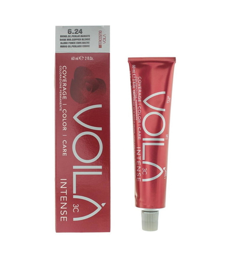 Intercosmo, Voila 3C Intense, Permanent Hair Dye, 6.24 Dark Iridescent Copper Blonde, 60 ml
