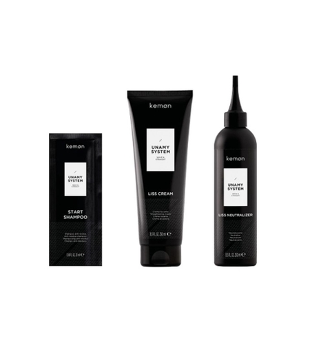 Unamy System Liss Set Kemon: Start, Hair Shampoo, 20 ml + Liss Cream, Hair Treatment Cream Mask, 250 ml + Liss Neutralizer, Hair Treatment Lotion Mask, 250 ml