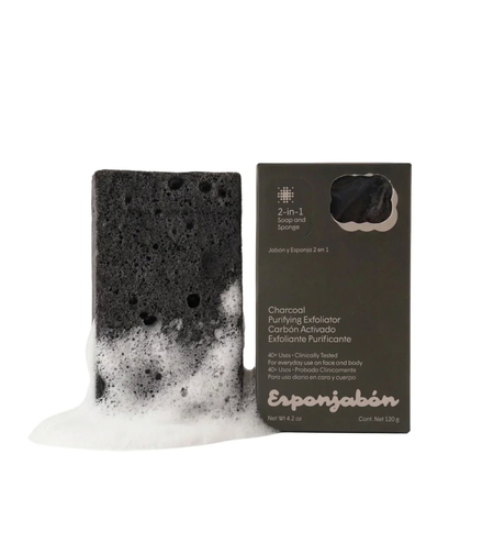 Esponjabon, Charcoal, Exfoliating & Purifying, Soap & Sponge 2-In-1, For Face & Body, 120 g