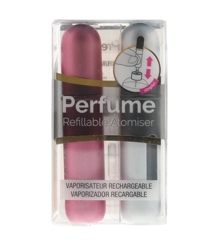 Set Duo, Pressit, Pink & Silver, Refillable Atomizer Case, 2 pcs