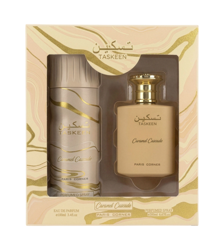 Set Paris Corner: Taskeen Caramel Cascade, Eau De Parfum, Unisex, 100 ml + Taskeen Caramel Cascade, Deodorant Spray, Unisex, 200 ml