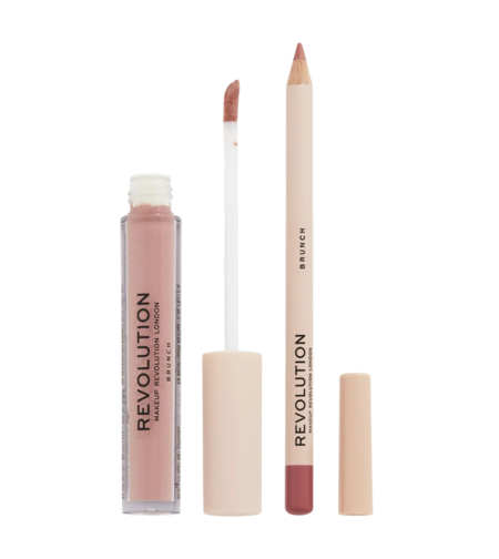 Set Makeup Revolution: Makeup Revolution, Liquid Lipstick, Brunch, 3 ml + Makeup Revolution, Precision, Lip Liner, Brunch, 1 g