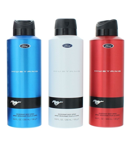 Set Ford: Mustang Blue, Deodorant Spray, For Men, 200 ml + Mustang Red, Deodorant Spray, For Men, 200 ml + Mustang White, Deodorant Spray, For Men, 200 ml