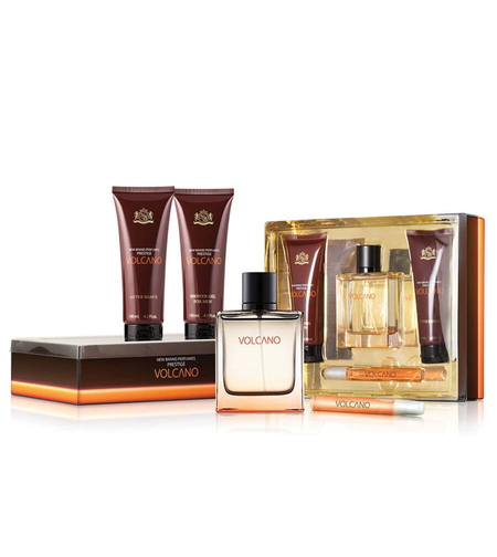 Set New Brand: Volcano, Eau De Toilette, For Men, 100 ml + Volcano, Eau De Toilette, For Men, 15 ml + Volcano, Cleansing, Shower Gel, All Over The Body, All Skin Types, 130 ml + Volcano, After-Shave Gel, 130 ml