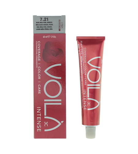 Intercosmo, Voila 3C Intense, Permanent Hair Dye, 7.21 Medium Blonde Iridescent Pearl, 60 ml