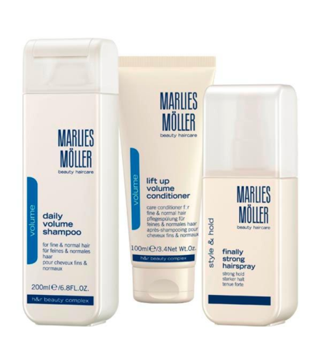 Xmas Set Set Marlies Moller: Lift-Up, Hair Conditioner, For Volume, 100 ml + Finally Strong, Hair Spray, For Styling, Strong Hold, 125 ml + Daily Volume, Hair Shampoo, 200 ml