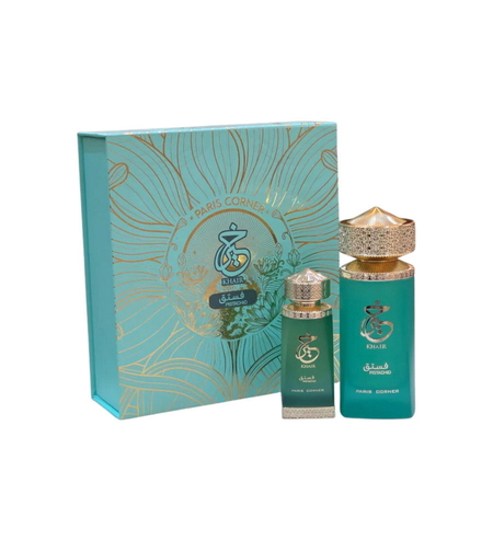 Set Paris Corner: Khair Pistachio, Eau De Parfum, Unisex, 100 ml + Khair Pistachio, Deodorant Spray, For Women, 200 ml